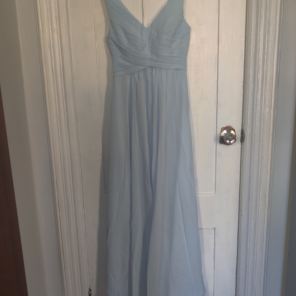 *JJ'S HOUSE* A-Line V-neck Floor-Length Chiffon Bridesmaid Dress in Sky Blue - Picture 2 of 3
